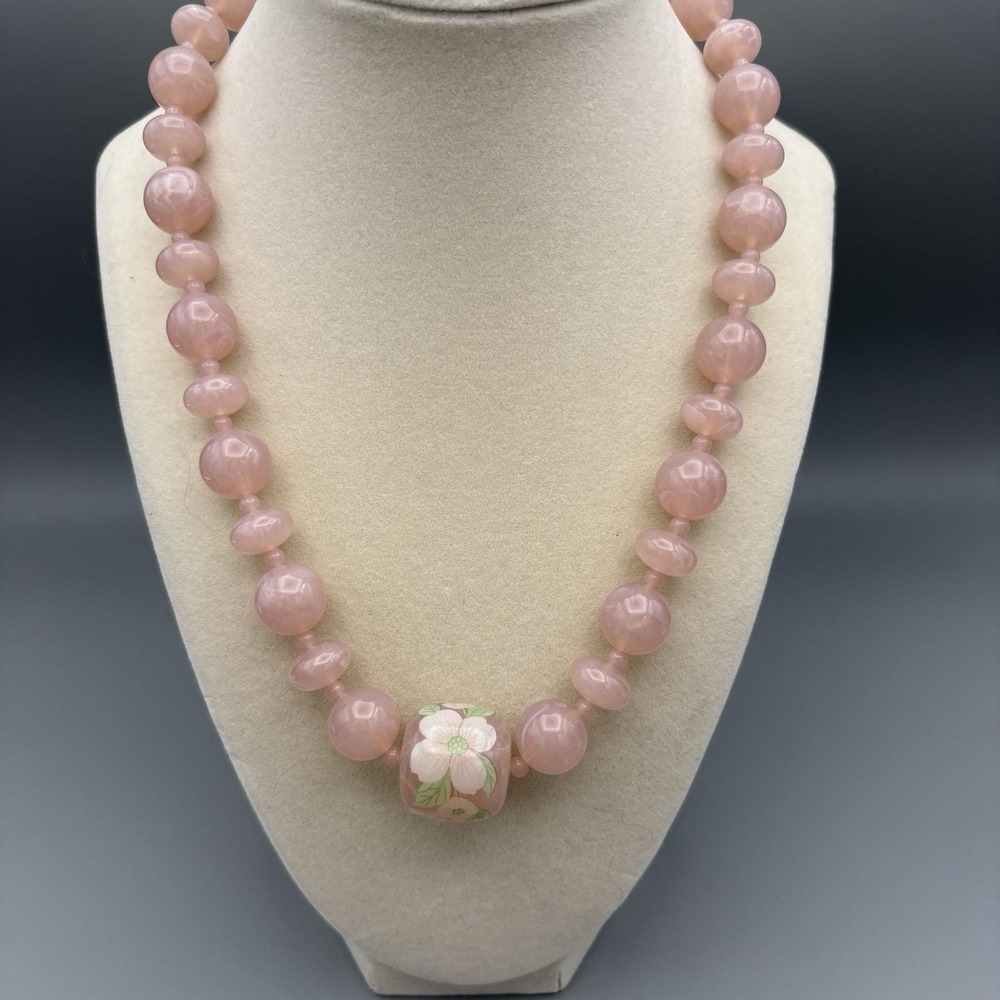 VTG Lucite Necklace Chunky Pink Beaded Flowers Spring Statement 18"